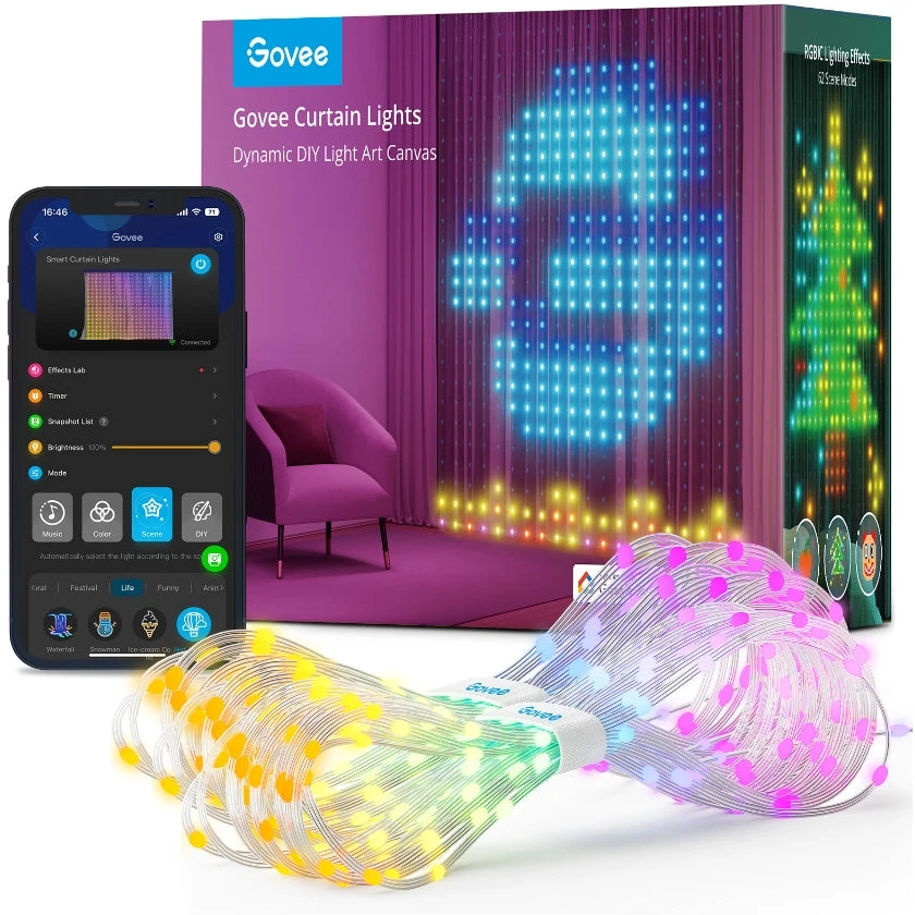 Govee H70B1 Užuolaidinis šviestuvas | LED užuolaida | „Wi-Fi“, „Bluetooth“, RGBIC, IP65