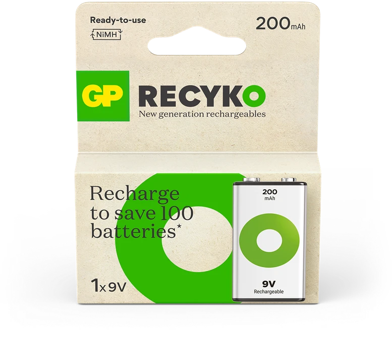 Įkraunamas elementas GP RECYKO 9V, 200 mAh