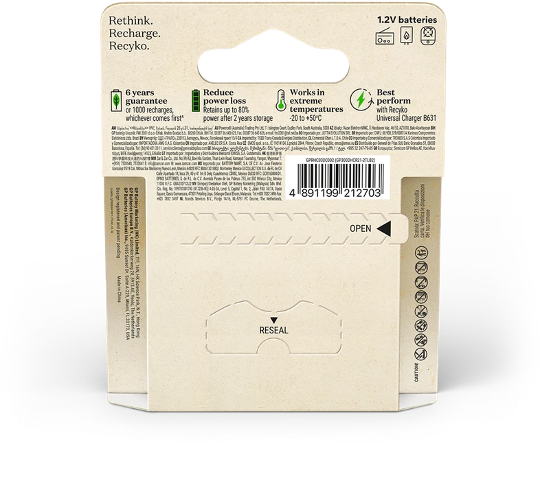 GP Battery GP - „ReCyko“ įkraunamos baterijos, D dydis, 3000 mAh, 1,2 V (2 vnt. pakuotė)