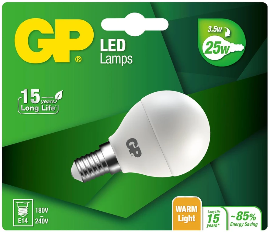 GP - LED lemputė, maža rutulinė, E14, 3,5 W (25 W), 250 lm
