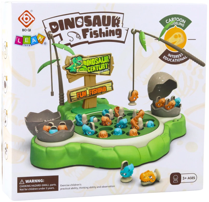 Lean Toys Dinozaurų žvejybos žaidimas su magnetinėmis meškerėmis