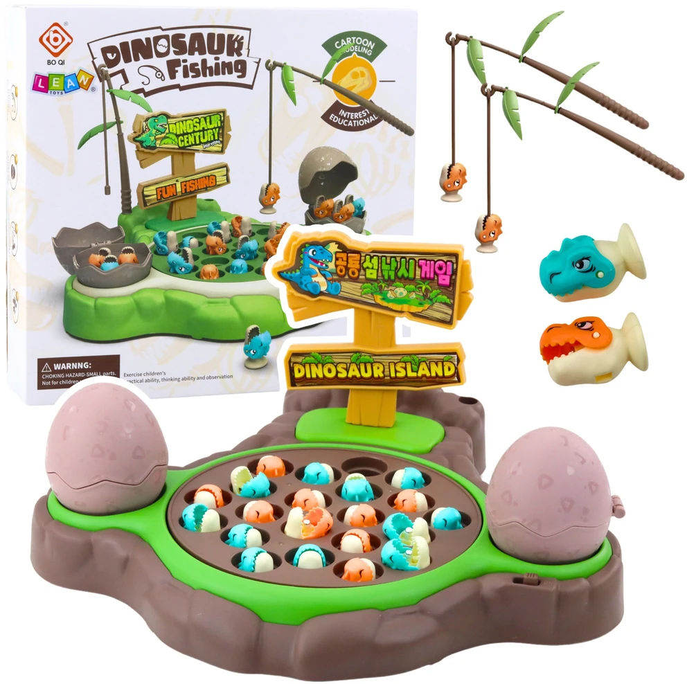 Lean Toys Dinozaurų žvejybos žaidimas su magnetinėmis meškerėmis