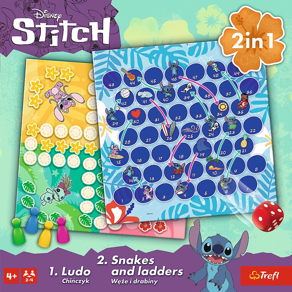 Trefl Dvipusis stalo žaidimas Gyvatės ir kopėčios Lilo & Stitch