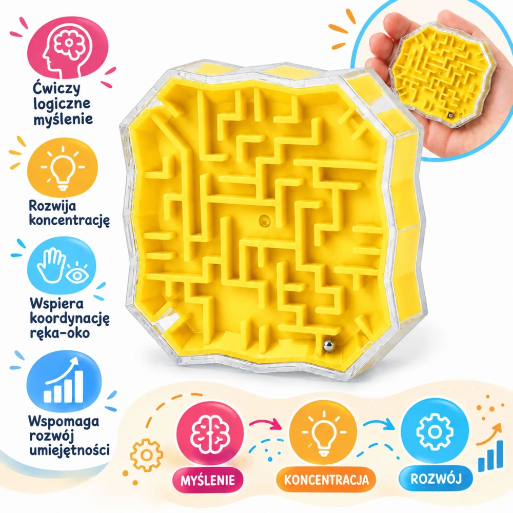 Lean Toys Loginis žaidimas „Labirintas su geltonu kamuoliuku“