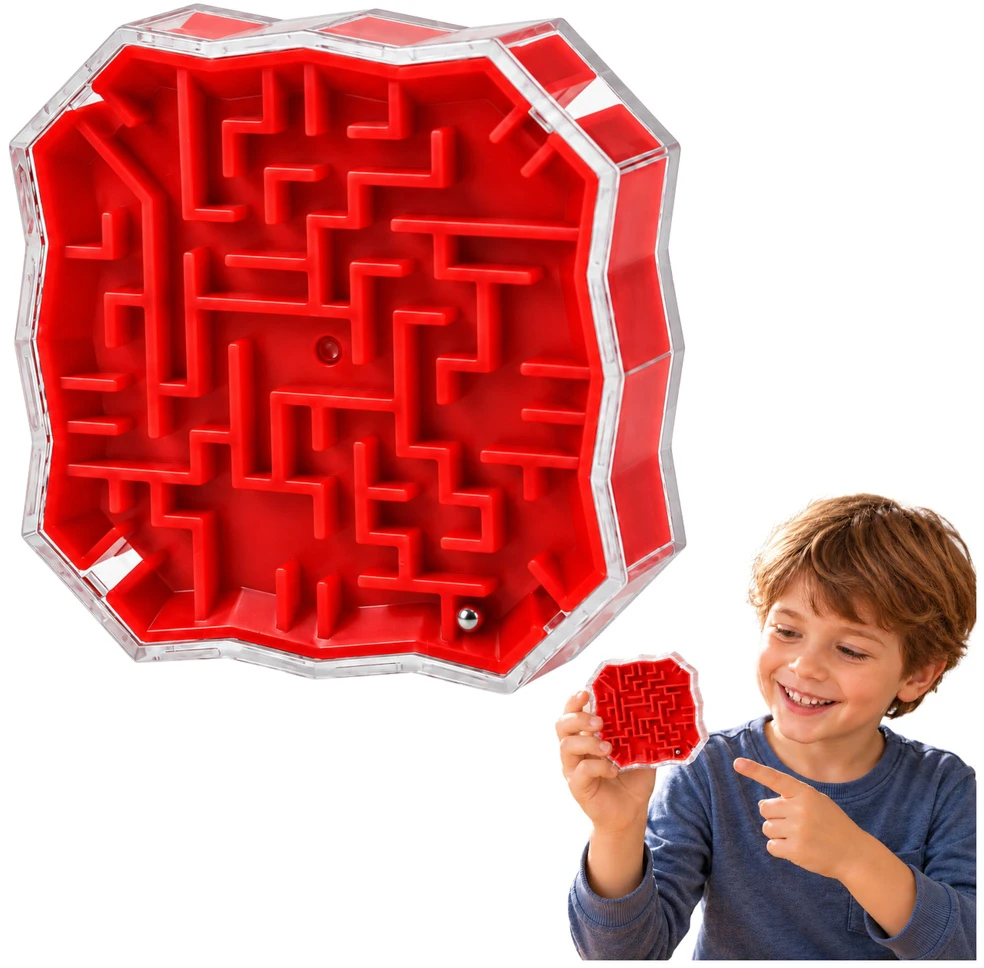 Lean Toys Logikos žaidimas „Labirintas su kamuoliuku“ raudonas
