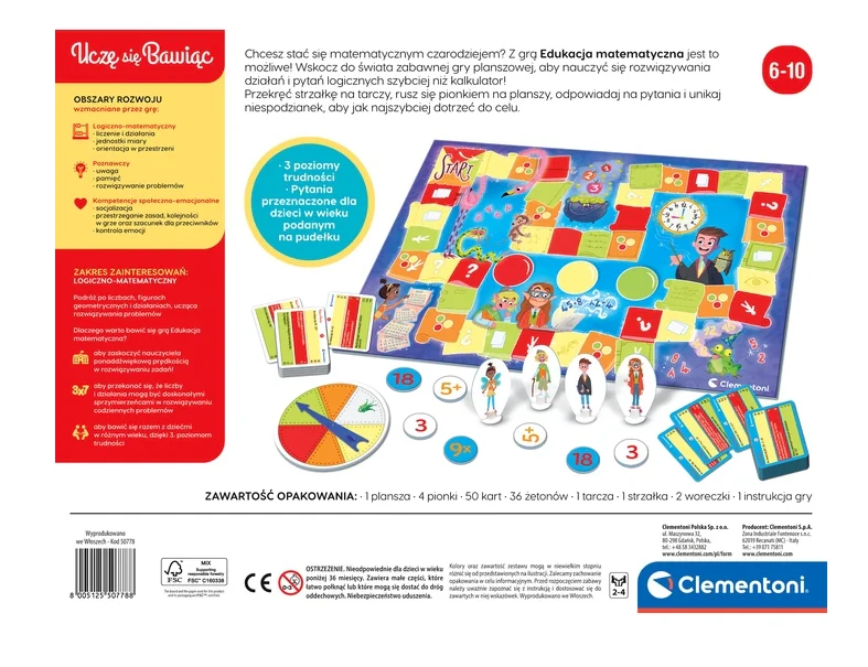 Gra Matematikos stalo žaidimas, kurio išmokstu žaisdamas lenkų kalbą, Clementoni 50778