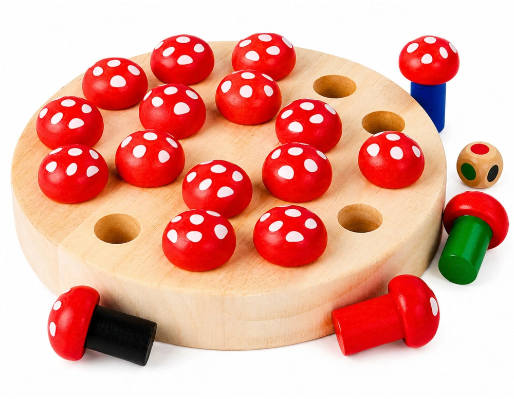 Dėlionė Lean Toys Medinis atminties žaidimas su grybukais šeimai