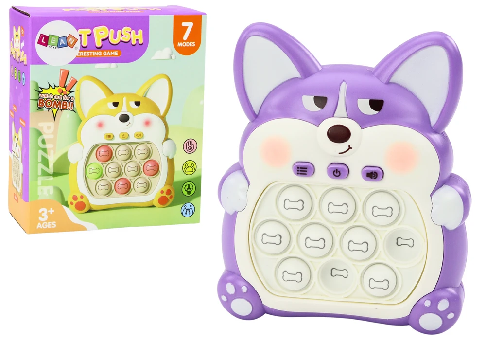 Lean Toys Pop-It Fox žaidimo konsolė violetinė, 7 žaidimo režimai