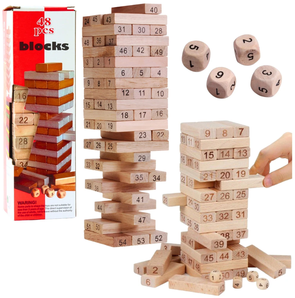 Dėlionė Lean Toys Žaidimas griūvantis bokštas Wood toys, 54 det