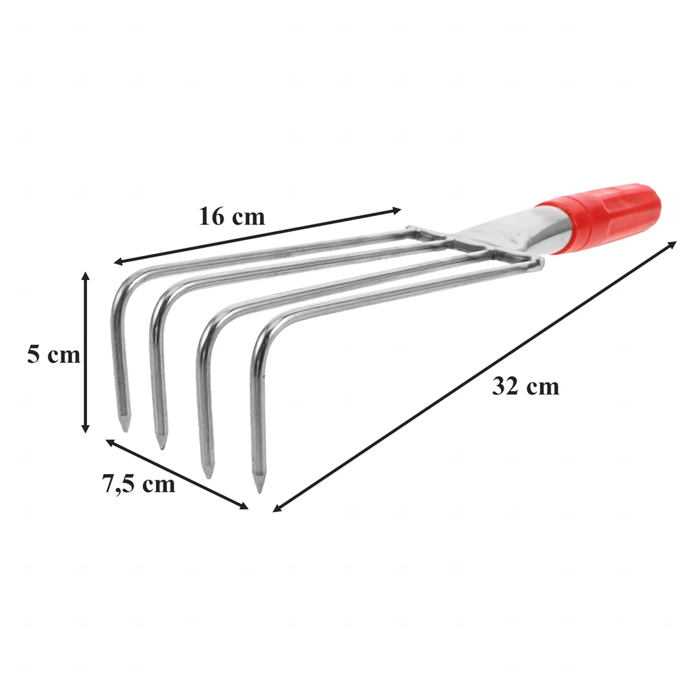 Grabki Sodo grėblys su metaliniais nagais grėbimui ir atlaisvinimui, 4 dantukai, 32 cm