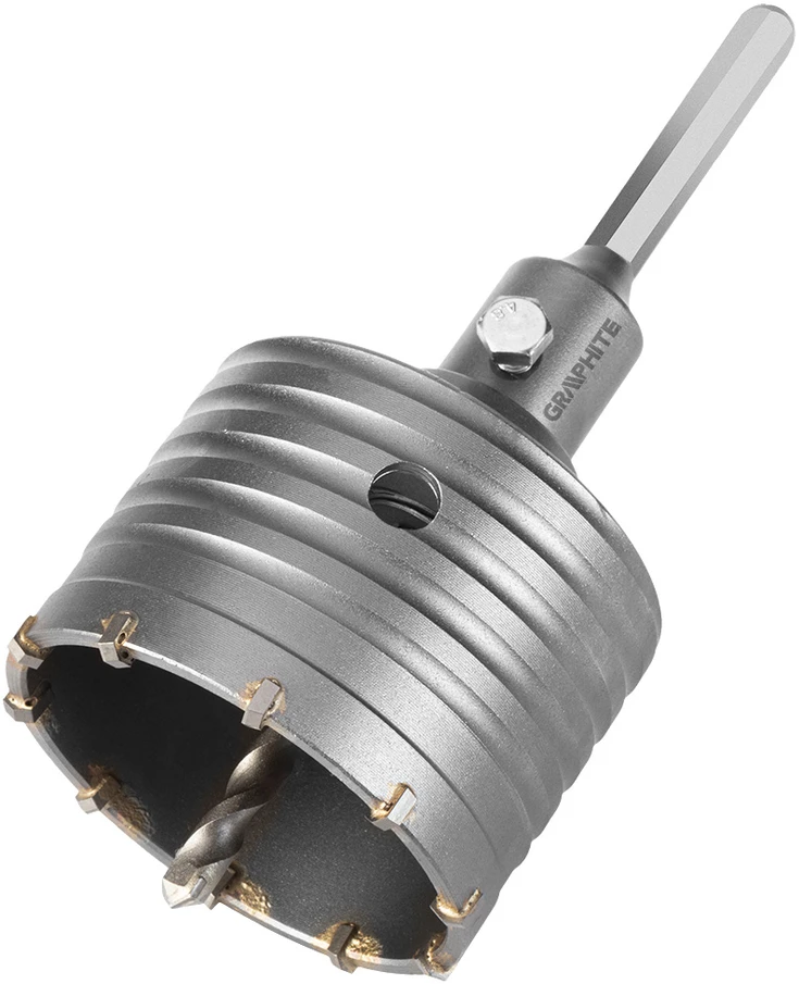 Otwornica 80 mm karbido skylių pjūklas su šešiakampiu adapteriu ir centravimo grąžtu