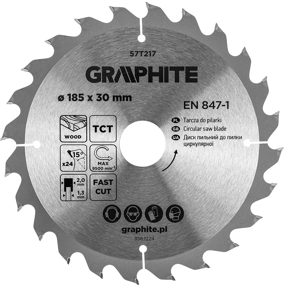 Tarcza Graphite Medžio pjovimo diskas , Widia, 185 x 30 mm, 24 dantys