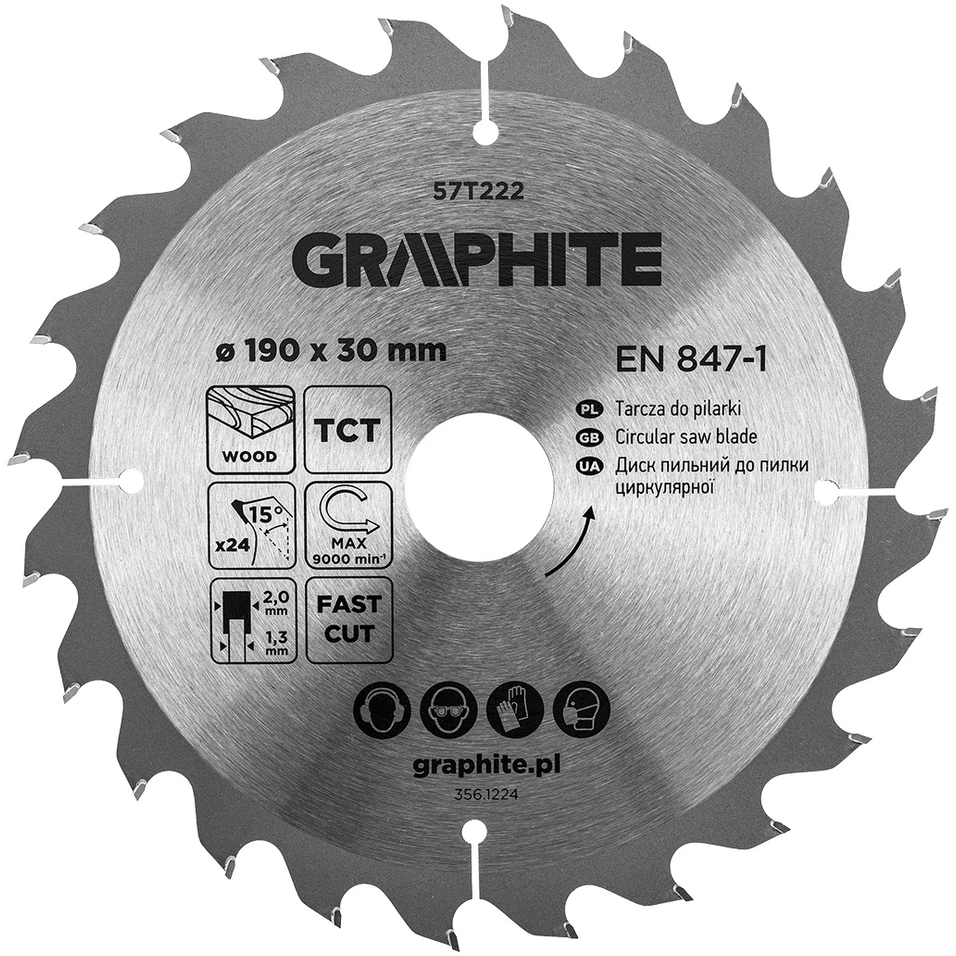 Tarcza Graphite Medžio pjovimo diskas , Widia, 190 x 30 mm, 24 dantys