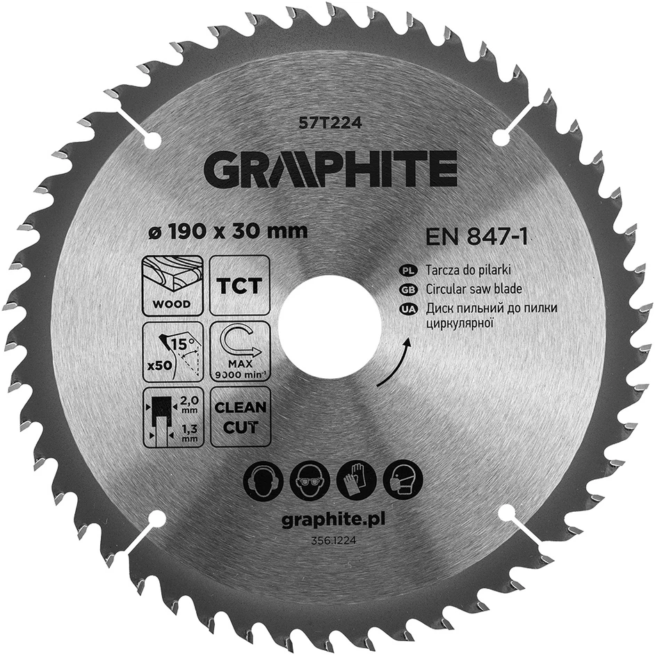 Tarcza Graphite Medžio pjovimo diskas , Widia, 190 x 30 mm, 50 dantų