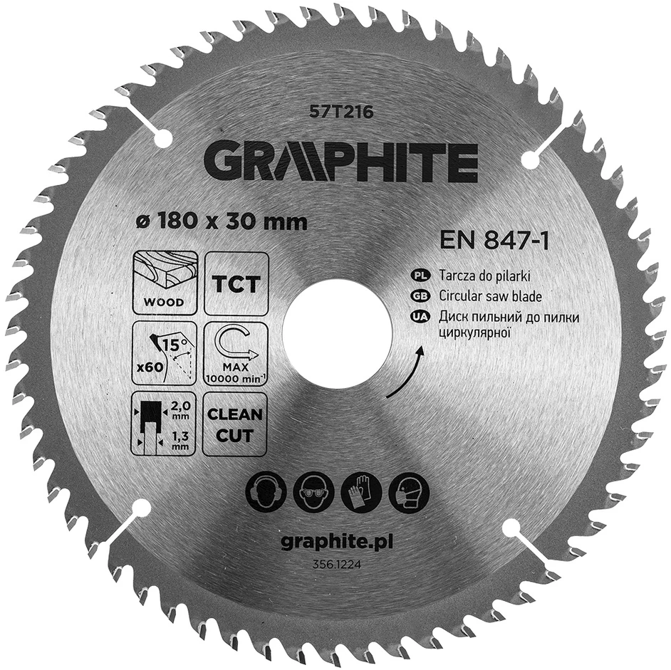 Tarcza Graphite Medžio pjovimo diskas , Widia, 180 x 30 mm, 60 dantų