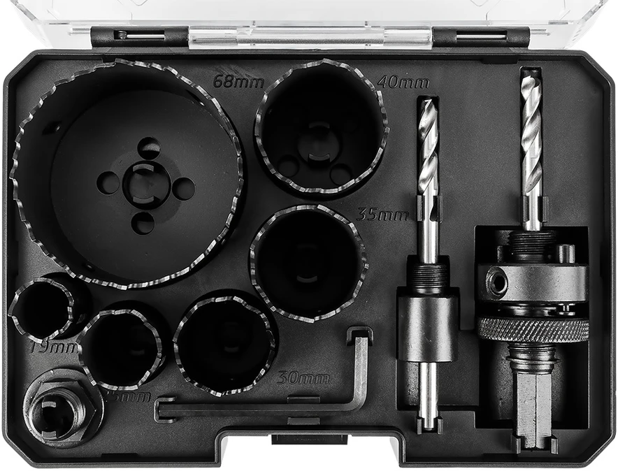 Graphite Otwornice Bimetaliniai skylių pjūklai su Co8% (19, 25, 30, 35, 40, 68 mm), 9 dalių rinkinys