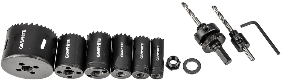 Graphite Otwornice Bimetaliniai skylių pjūklai su Co8% (19, 25, 30, 35, 40, 68 mm), 9 dalių rinkinys