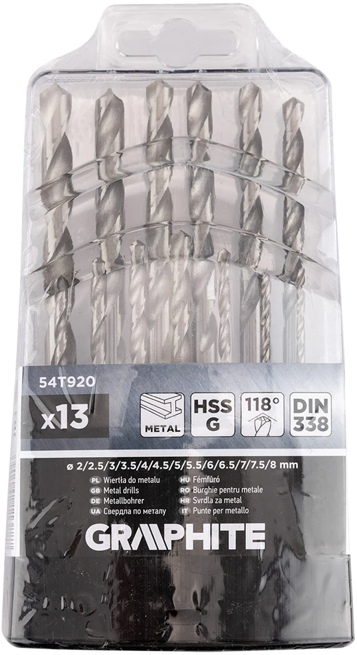 Wiertła HSS-G metalo grąžtai, 2–8 mm, 13 vnt. rinkinys