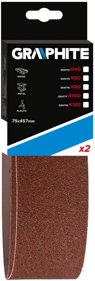 Graphite Pasy Begalinės juostos 75 x 457 mm, K40, 2 vnt.