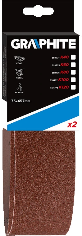 Graphite Pasy Begalinės juostos 75 x 457 mm, K80, 2 vnt.