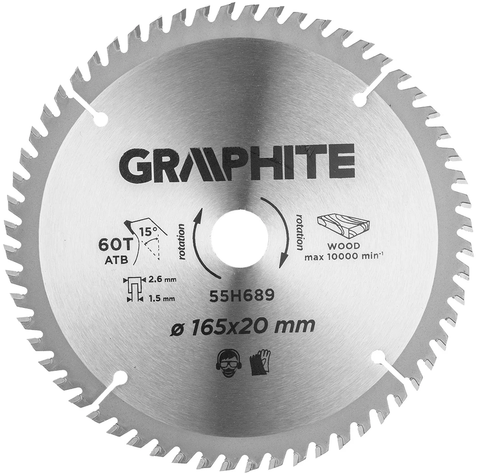 Tiekimas Graphite Plunge pjūklo diskas, Widia, 165 x 1,5 x 2,6 x 20 mm, 60 dantų 55H689