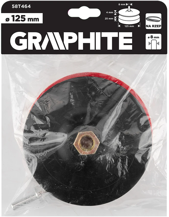Graphite Tarcza Velcro ir kempinės tvirtinimo diskas 125 mm, 8 mm kotelis