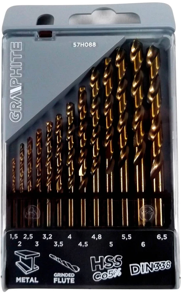 Wiertła Grąžtas metalui HSS-Co 1,5-6,5 mm, rinkinyje 13 vnt.