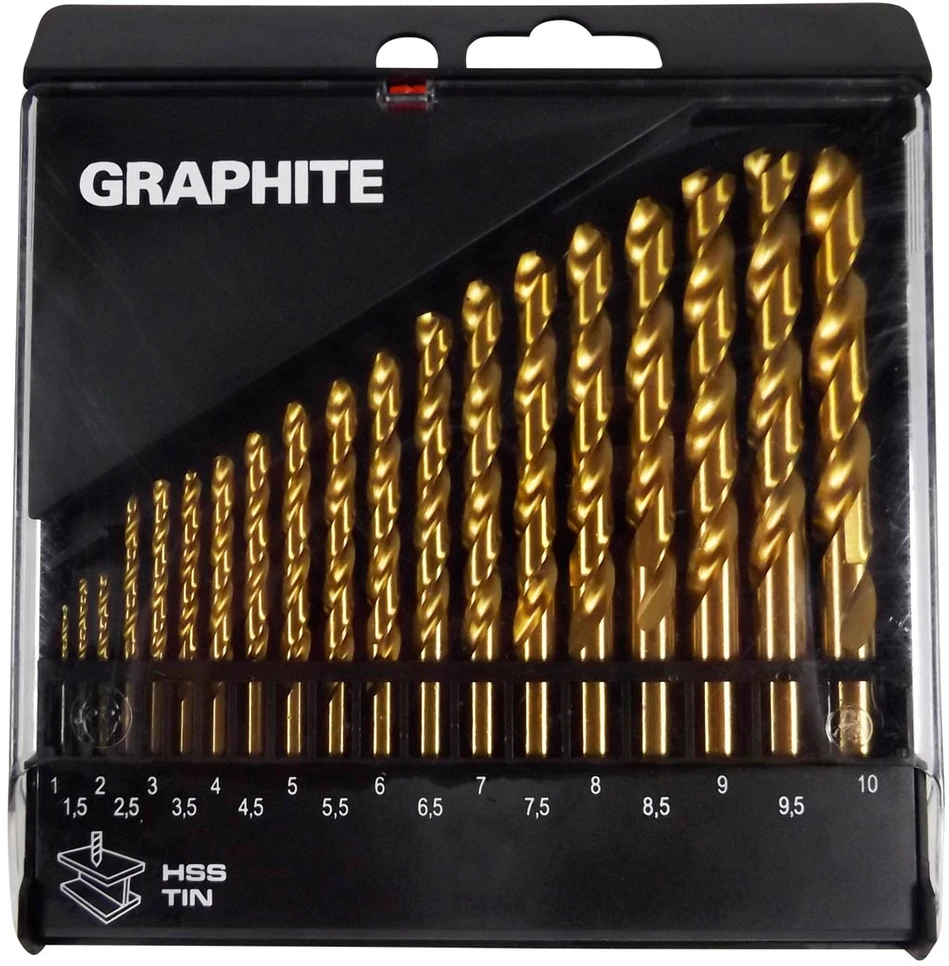 Graphite Metalinis grąžtas Grafito titano cilindrinis 1,5 2 7 4,5 4 5,5 5 1 3 2,5 3,5 6 10 6,5 7,5 8 8,5 9 9,5 mm rinkinys (57H199)