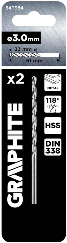 Grąžtas Wiertła HSS metalo grąžtai, DIN 338, 3 mm, 2 vnt.
