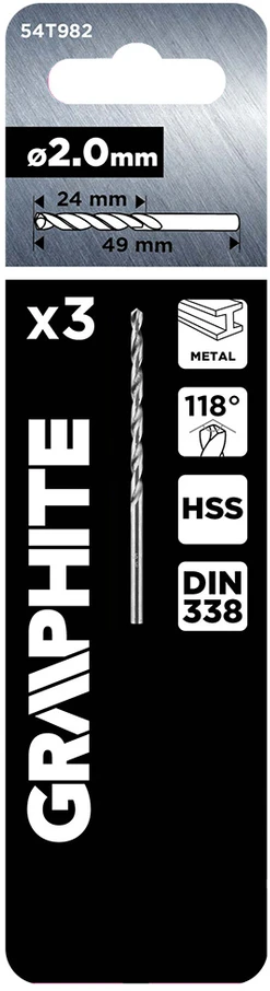Grąžtas Graphite Wiertła HSS metalo grąžtai, DIN 338, 2 mm, 3 vnt.