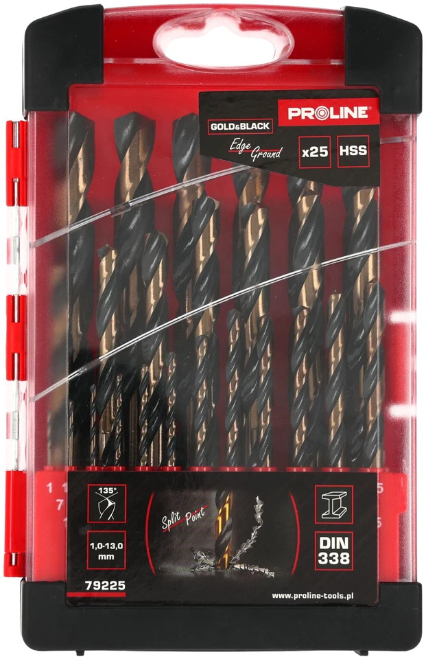 Grąžtas Wiertła Metalo grąžtai HSS DIN338 šlifavimui, trumpi, 25 vnt. (1-13 mm), prolinas