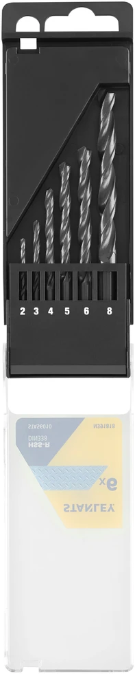 Grąžtas Stanley Wiertła Metalo grąžtai HSS-R DIN338 - 6 vnt. rinkinys, skerspjūviai 2, 3, 4, 5, 6, 8 mm
