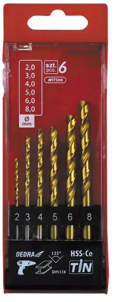 Grąžtas Dedra Rinkinys metalui HSSkobaltasTiN 6 vnt 135