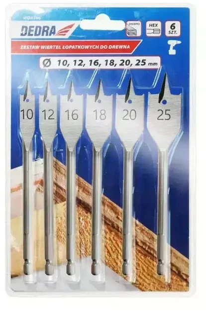 Grąžtas Dedra Plunksniniu medio grtu komplektas 6 vnt 10 12 16 18 20 25mm