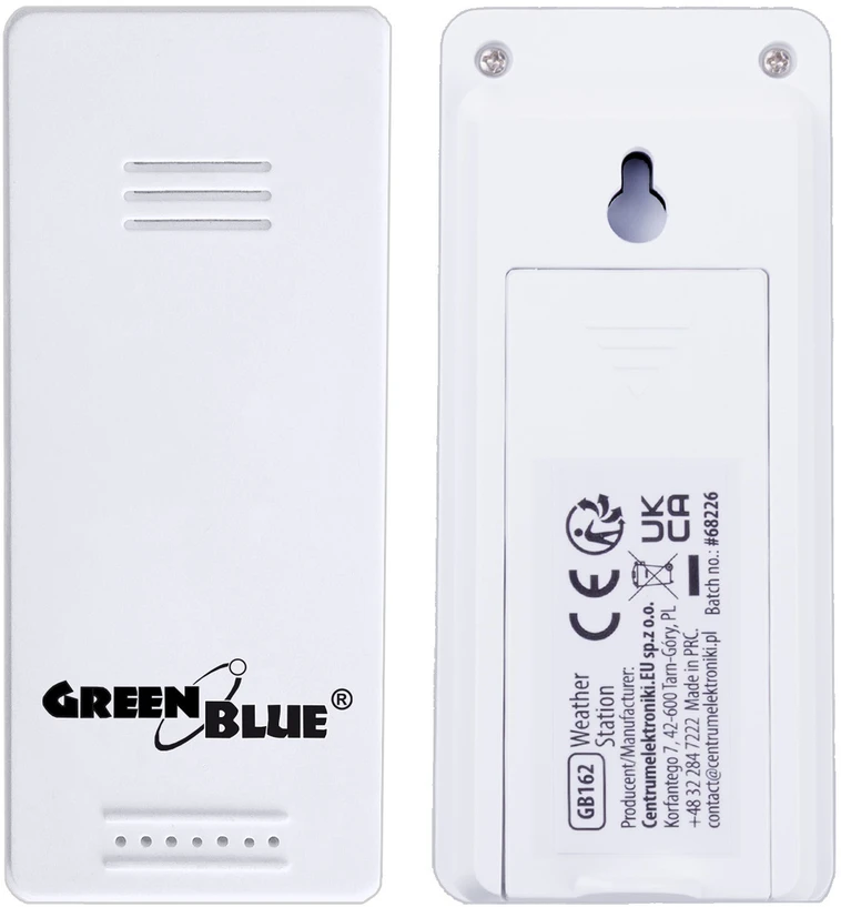 „GreenBlue“ belaidė meteorologinė stotelė, įėjimo/išėjimo temperatūra, laikrodis, °C/°F pasirinkimas, veikimo nuotolis iki 60 m, GB162