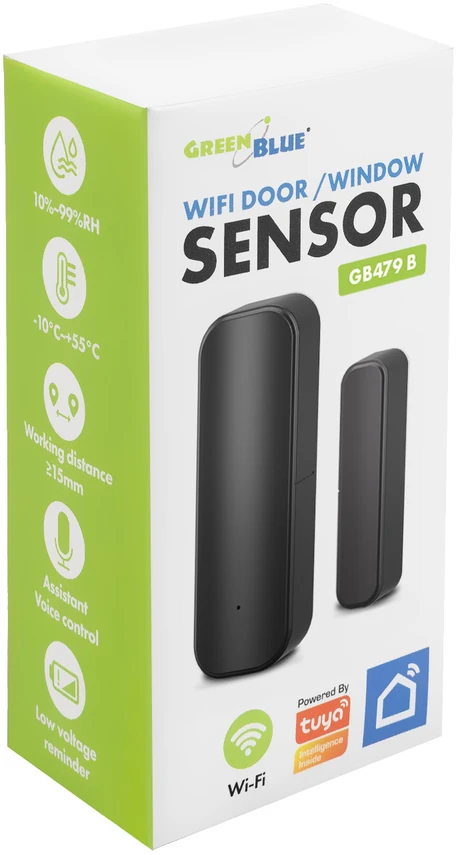 Bezprzewodowy Belaidis WiFi liežuvėlių jungiklis / atidarymo jutiklis GreenBlue, Android/iOS, durims / langams, 3.0V DC, LR03x2, GB479 B