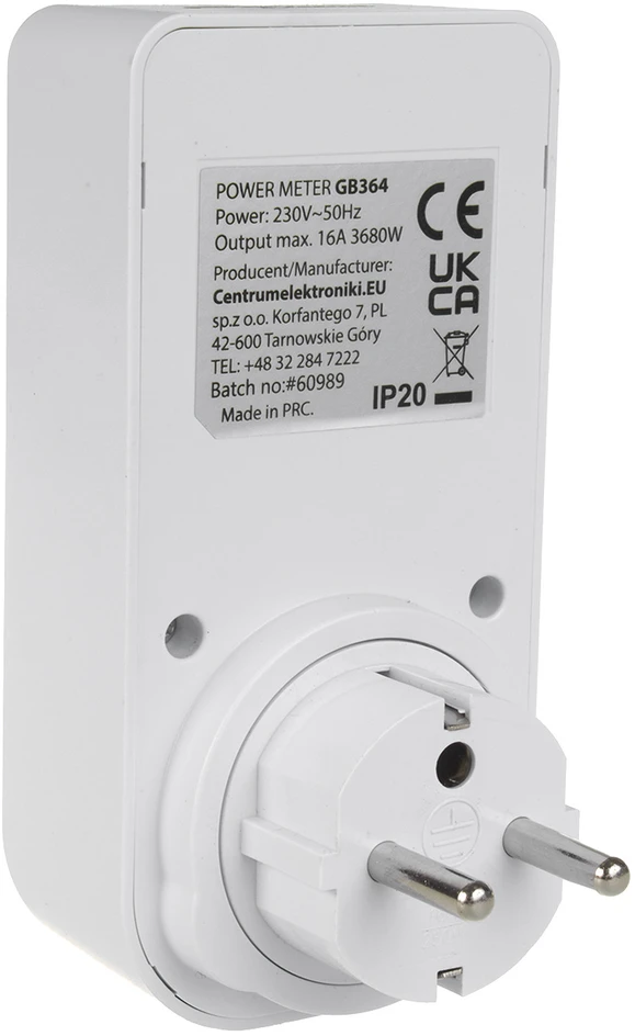 GreenBlue energijos skaitiklis, vatmetras, tipas E, 220-240V AC, 50Hz, maks. apkrova 16A, IP20, įmontuota baterija, GB364 E