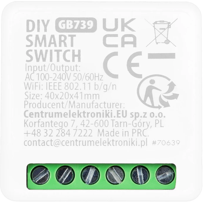 „GreenBlue“ įleidžiama „WiFi“ relė, skirta „Android“ / „iOS“ / „Alexa“ / „Google Home“, 100–240 V kintamoji srovė, 50/60 Hz, maks. 16 A, skirta 150 W šviesos diodams, GB739