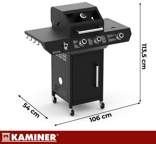 Gas grill 2+1 10kW Varen Juodas 3.0 Kaminer