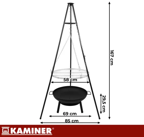 Tripod garden grill 167x58cm Kaminer