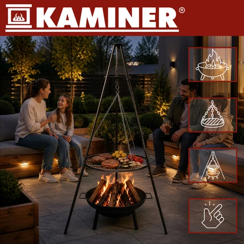 Tripod garden grill 167x58cm Kaminer