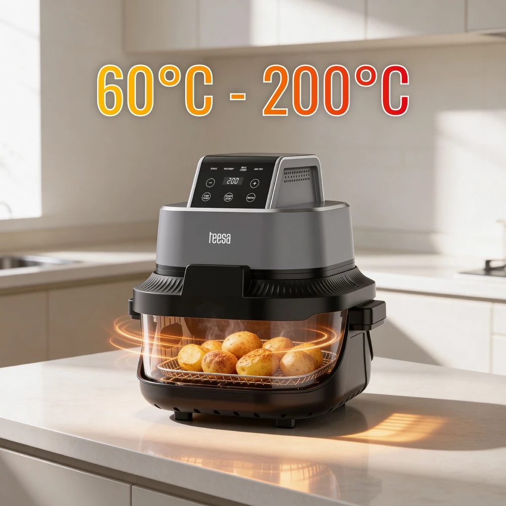 Gruzdintuvė TEESA STIKLINĖ ORO GRUZDINTUVĖ 4L, 1,5 L, 1500W neriebi gruzdintuvė