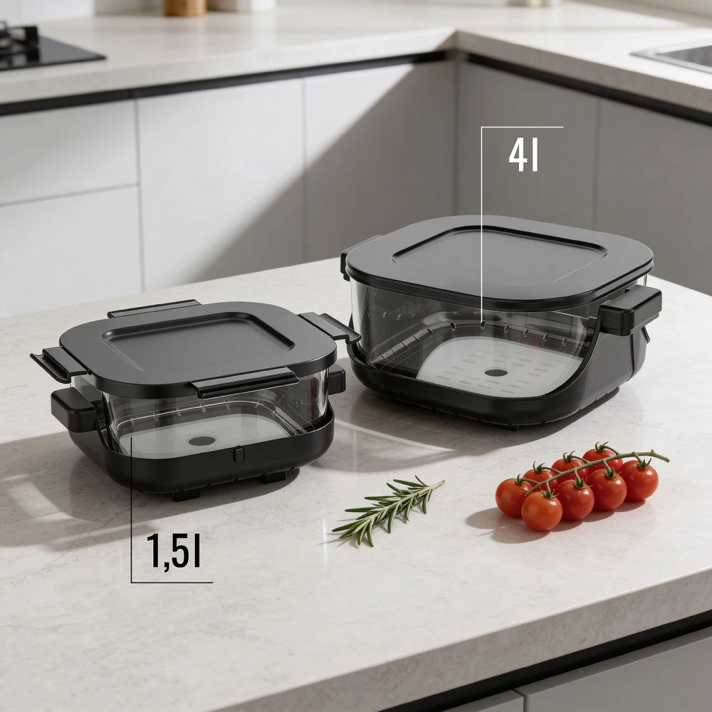 Gruzdintuvė TEESA STIKLINĖ ORO GRUZDINTUVĖ 4L, 1,5 L, 1500W neriebi gruzdintuvė