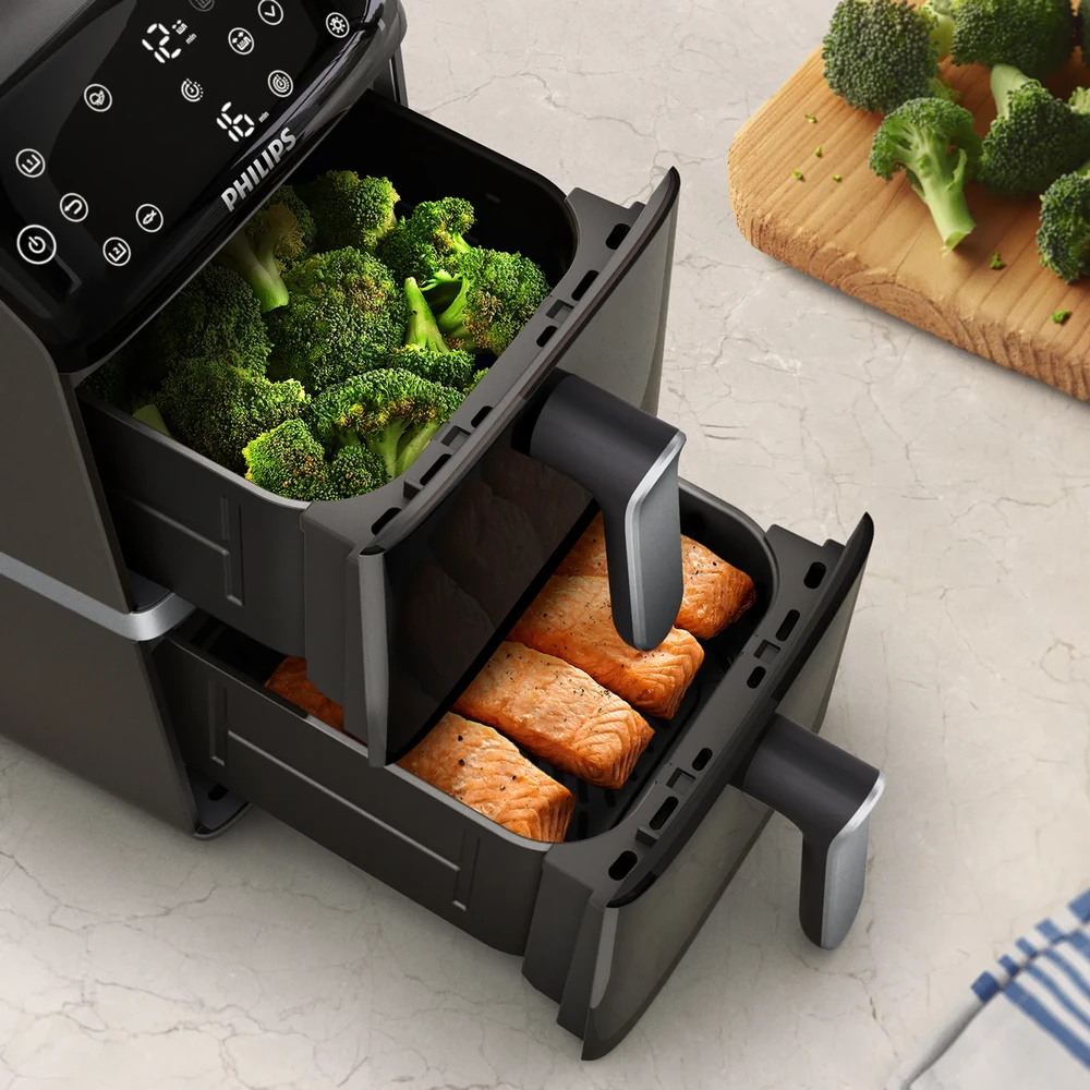 Gruzdintuvė Philips Ovi Stacked Dual Basket 4000 NA461/00 10 l sidabrinė ir/juoda