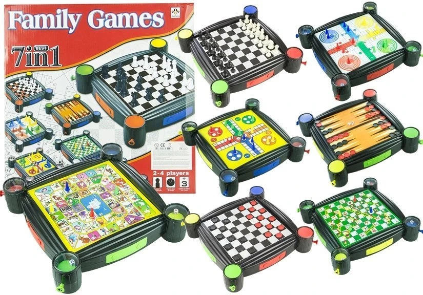 Lean Toys Stalo žaidimų rinkinys 7in1 su šachmatais, šaškėmis ir backgammon