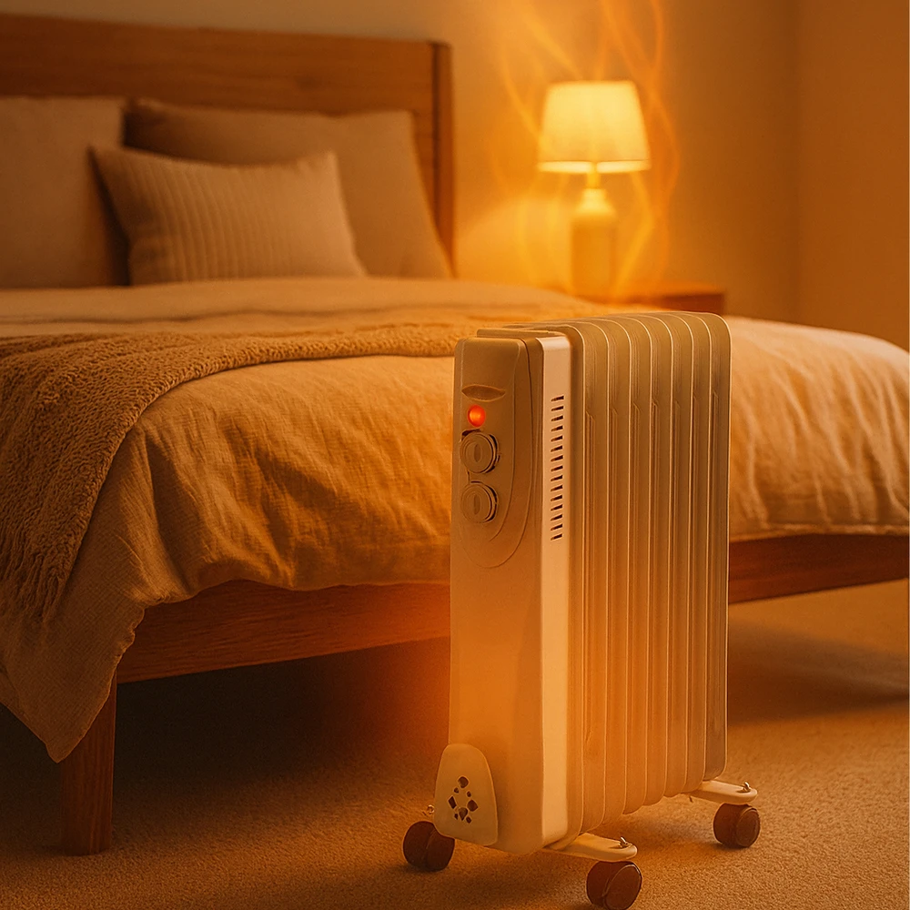Grzejnik Alyvu užpildytas elektrinis radiatorius su energiją taupančiu termostatu, 1500 W, 7 briaunų, didelis