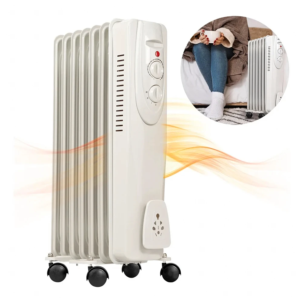 Grzejnik Alyvu užpildytas elektrinis radiatorius su energiją taupančiu termostatu, 1500 W, 7 briaunų, didelis