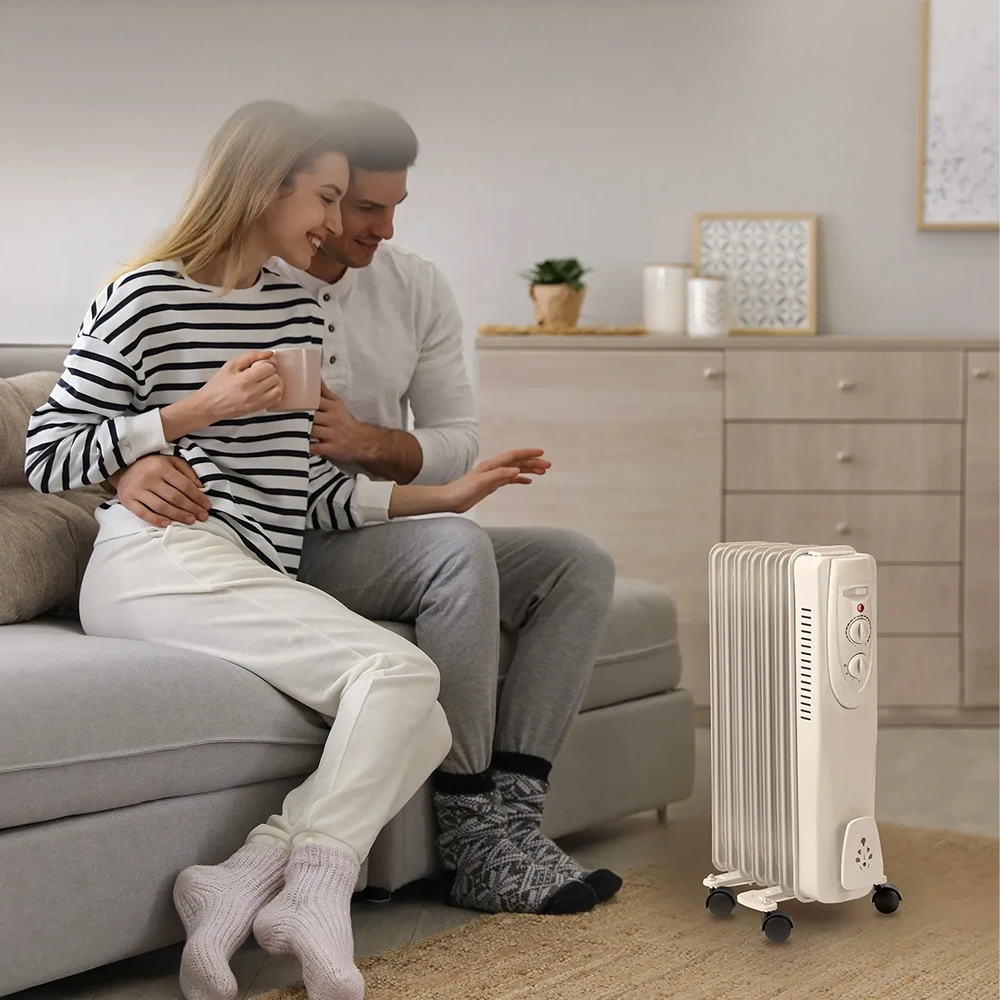 Grzejnik Alyvu užpildytas elektrinis radiatorius su energiją taupančiu termostatu, 1500 W, 7 briaunų, didelis