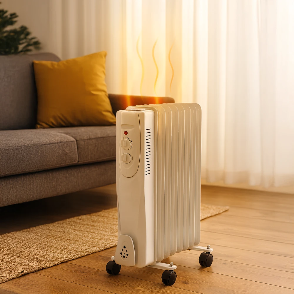 Grzejnik Alyvu užpildytas elektrinis radiatorius su energiją taupančiu termostatu, 1500 W, 7 briaunų, didelis