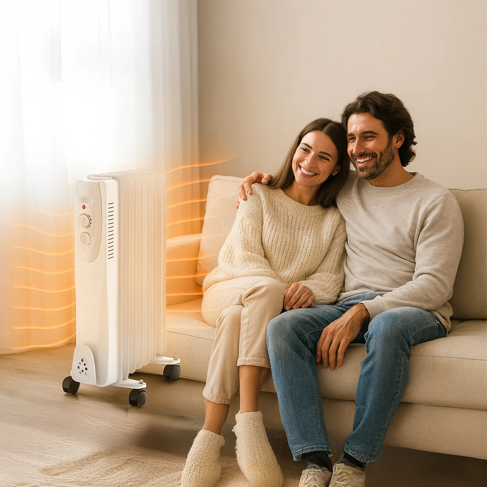 Grzejnik Alyvu užpildytas elektrinis radiatorius su energiją taupančiu termostatu, 1500 W, 7 briaunų, didelis